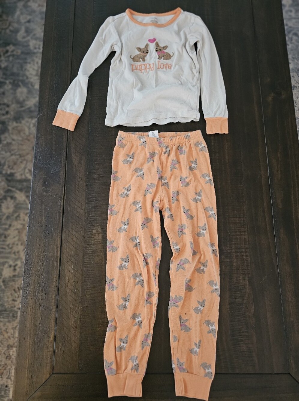 Gymboree White and Peach Puppy Love Pajama Set with Dog Print